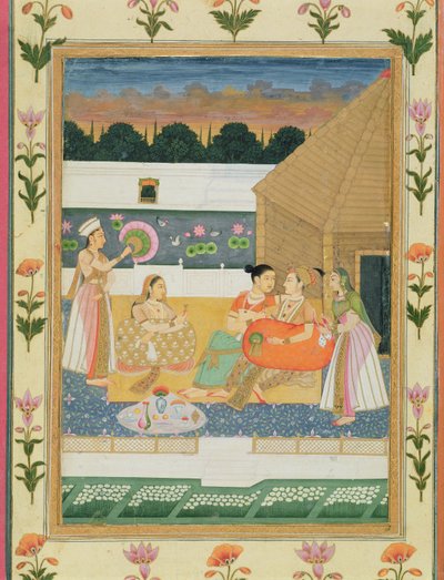 Couple on a Terrace at Sunset, from the Small Clive Album by Mughal School
